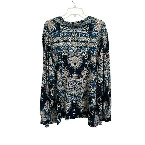 Johnny Was Plus 3x The Janie Favorite Puff Sleeve Polo Tee T-Shirt Roman Paisley